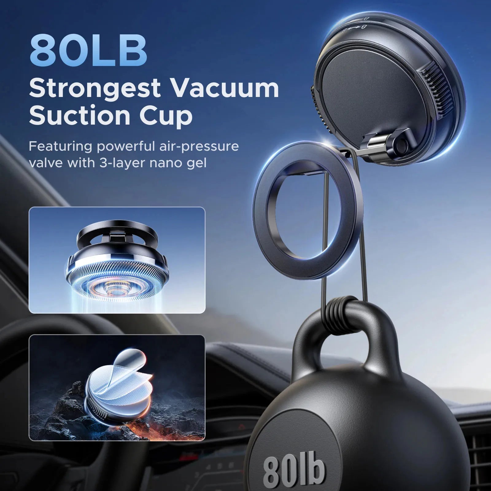 Magnetic Car Phone Holder Compatible with Magsafe 360 Rotatable Vacuum Suction Cup Car Mount Dashboard Magnet Cell Phone Holders