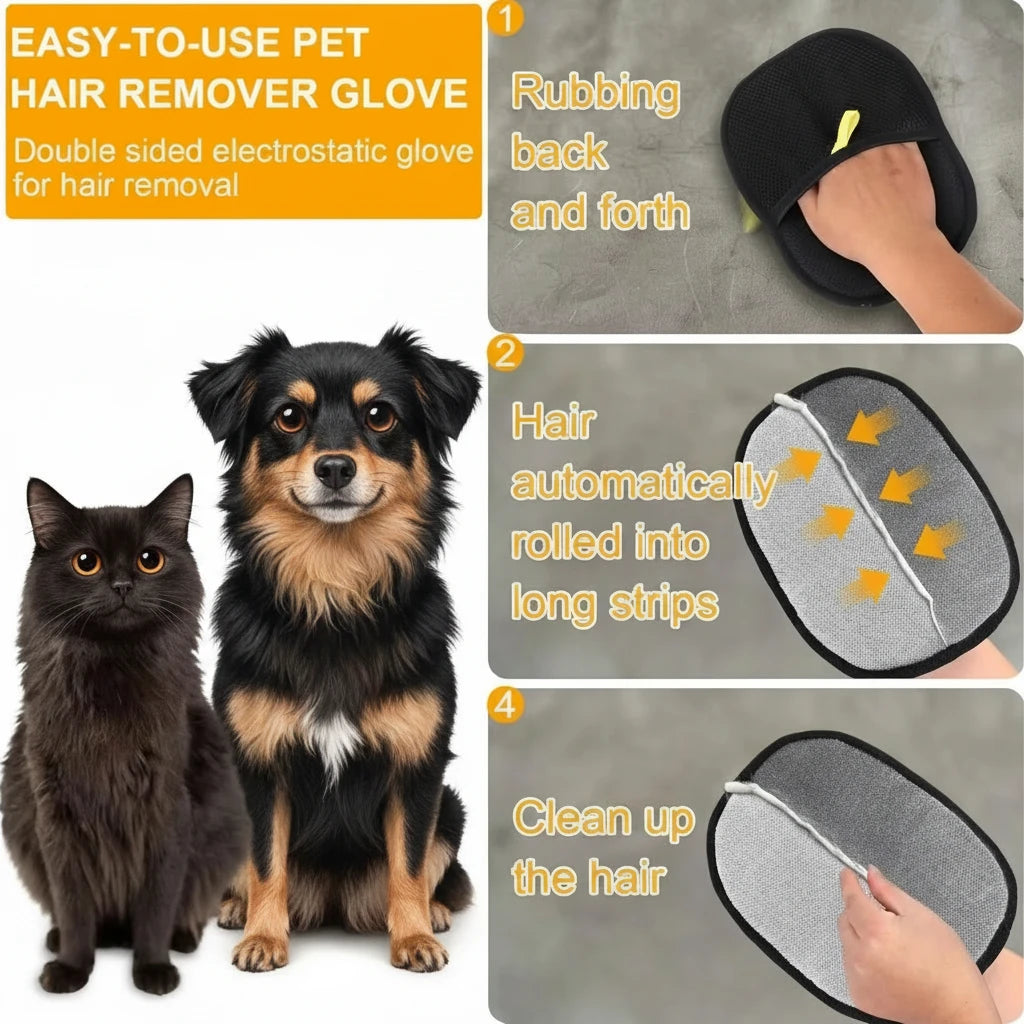 Pet Hair Removal Tool Reusable Static Removal Gloves, Double-Sided Grooming Gloves for Pets, Removes Pet Fur Hair for Carpets