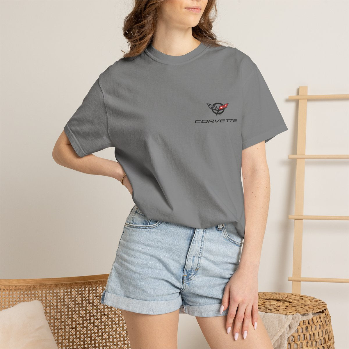Sports Car T-Shirt — Blue Corvette Illustration Tee